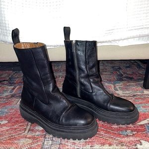 Zara Black Leather Moto Ankle Boot